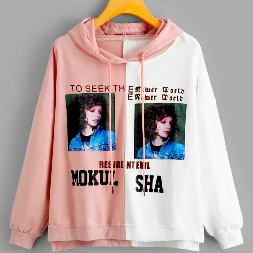 Printed Two Color Long Sleeve Top Sweatshirt